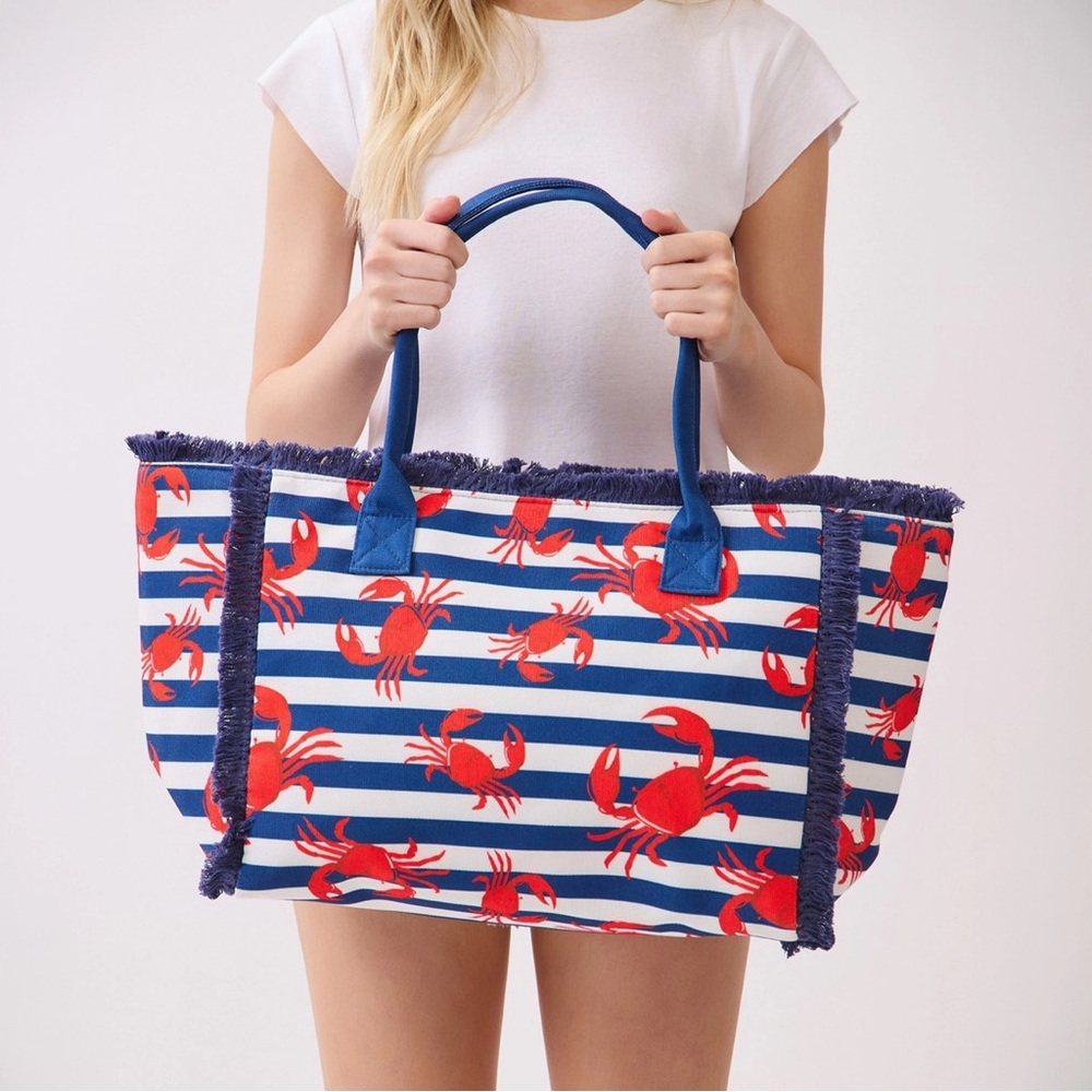 Crab Stripe Fringe Tote Bag - Picture 9 of 10